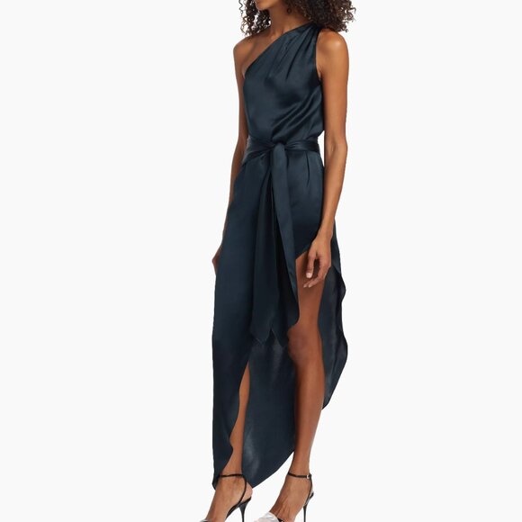 AMANDA UPRICHARD navy blue silk asymmetrical Palmira cocktail dress